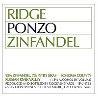 Ridge Vineyards Zinfandel Ponzo